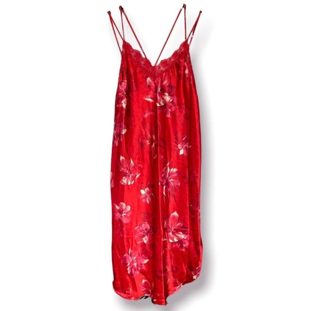 Vintage red floral midi slip dress! - medium